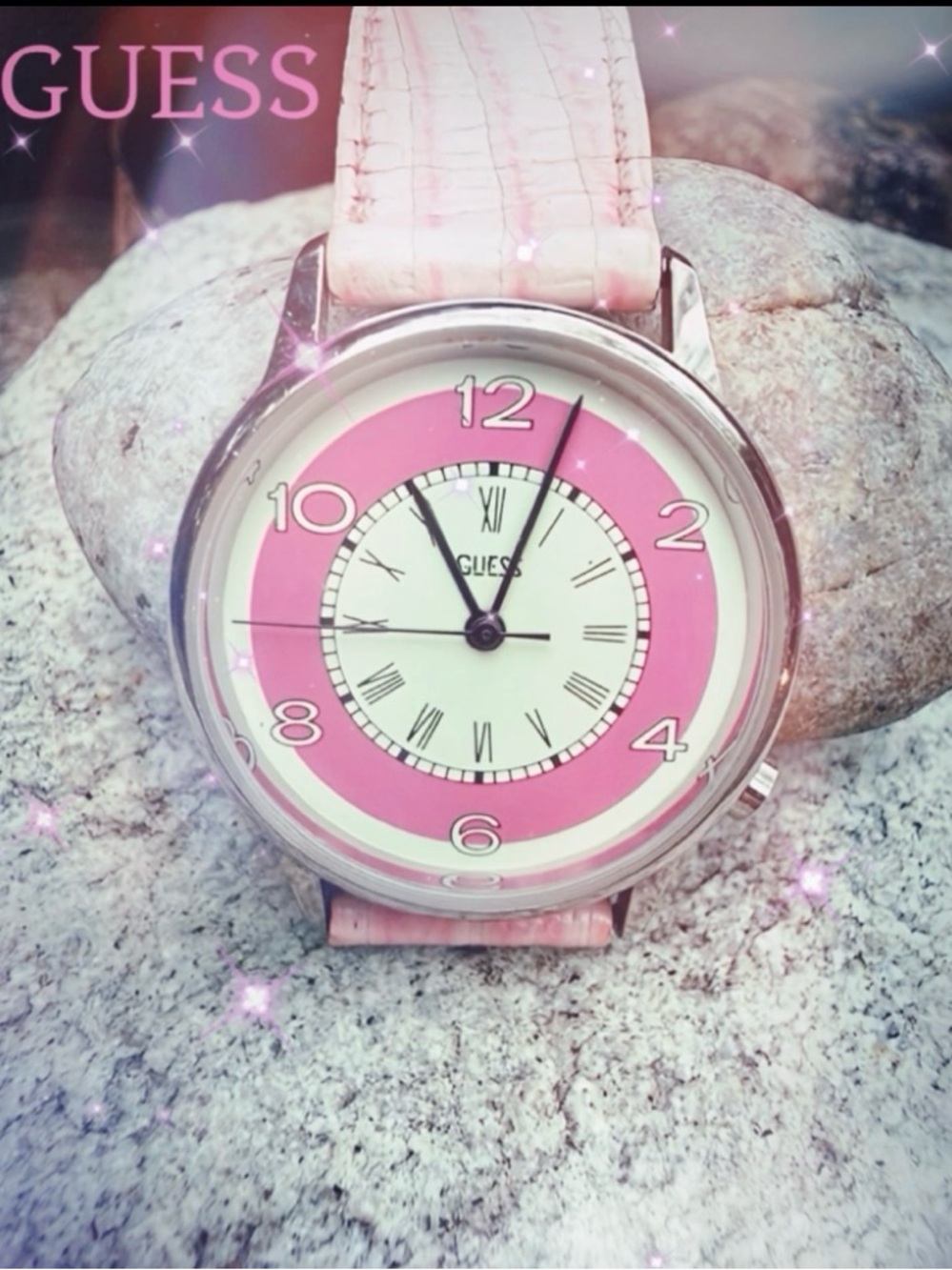 GUESS PINK 80s RETRO VINTAGE CROC LEATHER BAND WATCH- WORKS ! 💗⌚️